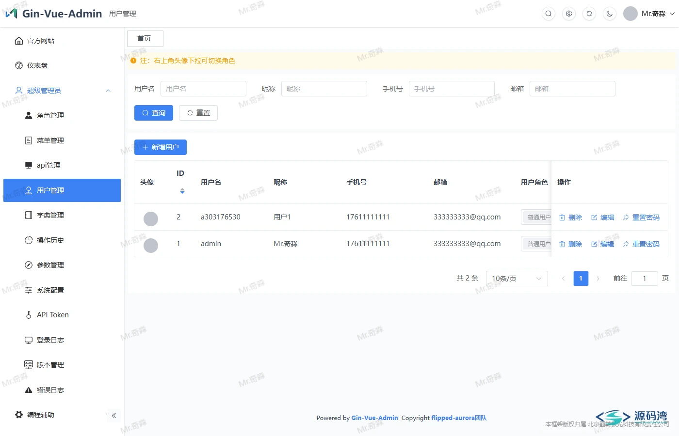 Gin-Vue-Admin 用户与权限管理 Gin-Vue-Admin 用户与权限管理