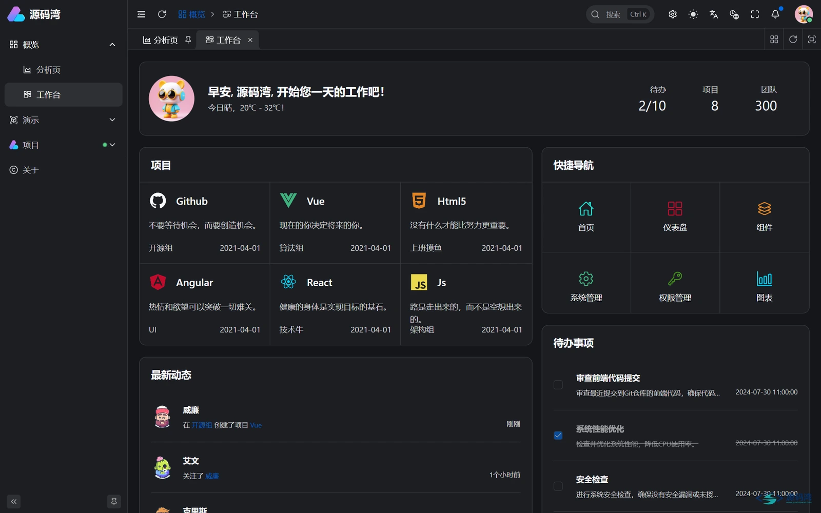 vue-vben-admin-03-工作台 - Vben Admin 中后台模板源码:Vue3 + TypeScript,五套 UI vue-vben-admin-03-工作台 - Vben Admin 中后台模板源码:Vue3 + TypeScript,五套 UI